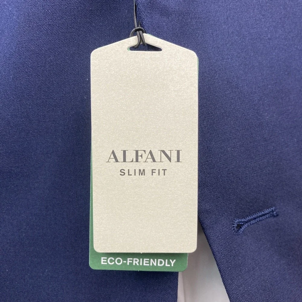 Alfani Mens Slim fit Suit Jacket Blazer 46R Navy Blue Solid‎ Stretch